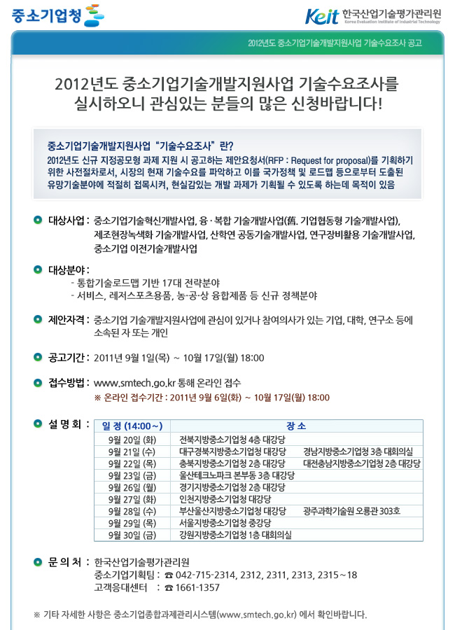 중소기업 기술개발지원사업 기술수요조사 실시 안내