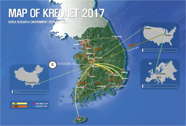 MAP　OF KREONET 2017 / KOREA RESEARCH ENVIRONMENT OPEN NETWORK